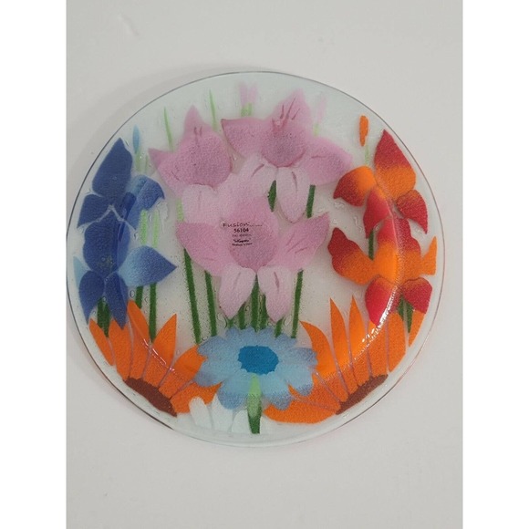 William McGrath InKogneto Fusion Art Glass Wild Flowers 11" Plate #56104 In Box - Picture 5 of 9